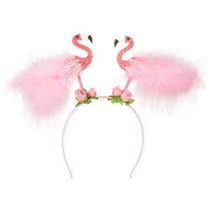 Carnaval verkleed Tiara/diadeem - flamingo roze - dames/meisjes - Tropische Hawaii thema