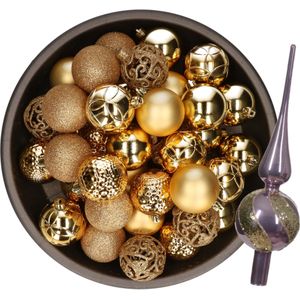 Kerstversiering set - 38-dlg - goud - kunststof kerstballen en glazen luxe piek