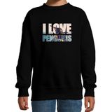 Tekst sweater I love penguins met dieren foto van een pinguin zwart voor kinderen