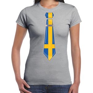 Verkleed T-shirt voor dames - stropdas Zweden - grijs - supporter - themafeest