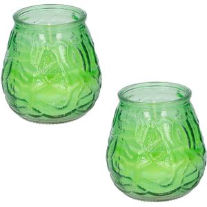 Set van 4x stuks citronella lowboy tafelkaarsen - 10 cm - groen glas