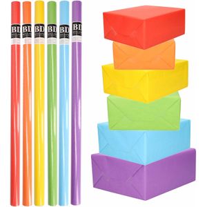 16 x Rollen kraft inpakpapier pakket regenboog kleuren / multi color 200 x 70 cm