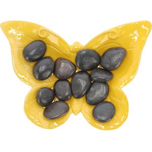 Bijen- en vlinder drinkschaal - geel - steen - 28 x 20 x 4,5 cm