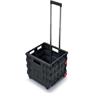 Boodschappen trolley met opvouwbare krat - zwart - kunststof - 25 Liter - 40 x 37 x 96 cm