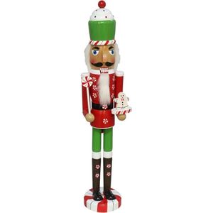 Notenkraker decoratie figuur/beeld - 10 x 9 x 55 cm - rood/groen - hout - kerstbeeld