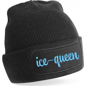 Wintersport muts voor volwassenen - Ice Queen - zwart - blauwe glitters - one size - Apres ski beani