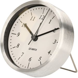 Wekker/alarmklok analoog - zilver/wit - aluminium/glas - 9 x 2,5 cm - staand model