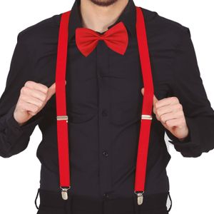 Carnaval verkleed bretels en strikje - rood - volwassenen - verkleed accessoires