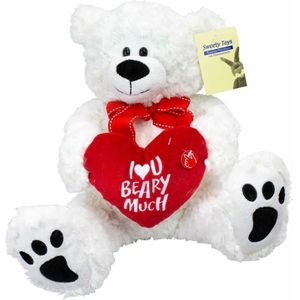 Pluche Knuffelbeer/Teddybeer met I Love You Hartje - met Geluid - Wit - 30 cm