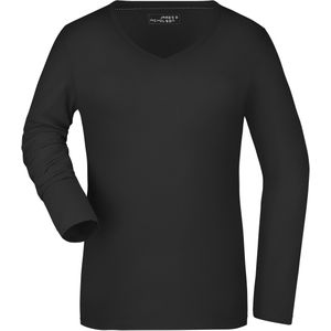 Zwart dames v-hals shirt lange mouw