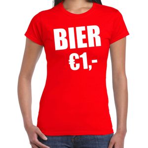 Fun t-shirt bier 1 euro rood voor dames