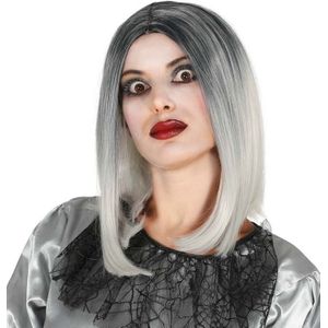 Zombie/heks verkleed pruik grijs voor dames