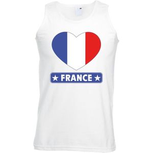 Frankrijk hart vlag singlet shirt/ tanktop wit heren