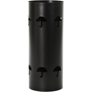 Items paraplubak/parapluhouder - zwart - metaal met decoraties - D20 x H47 cm - Uitlekbakken voor paraplus