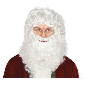 Verkleedpruik voor heren met krullen - De kerstman - wit - met volle baard en snor