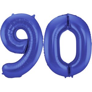 Grote folie ballonnen cijfer 90 in het blauw 86 cm