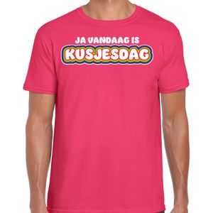 Gay Pride T-shirt voor heren - roze - kusjesdag - regenboog - LHBTI