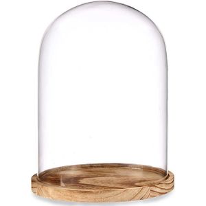 Decoratie stolp - glas - houten lichtbruin plateau - D20.5 x H28 cm