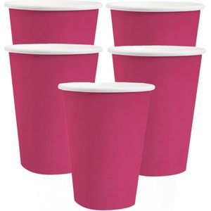 30x Stuks feest/verjaardag bekertjes karton - fuchsia roze - 270 ml