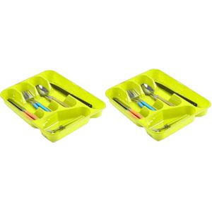 2x stuks bestekbakken/bestekhouders 5-vaks lime groen - 27 x 34 x 5 cm - Keuken opberg accessoires