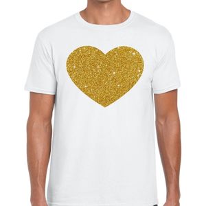 Gouden hart glitter fun t t-shirt wit heren