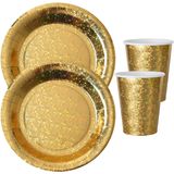 Feest wegwerp servies set - glitter - 10x bordjes / 10x bekers - goud