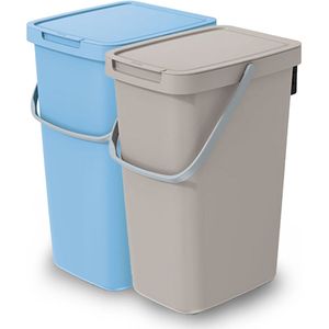 GFT/rest afvalbakken set - 2x - 25L - beige/blauw - 26 x 29 x 48 cm - afval scheiden