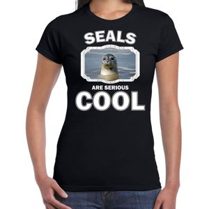 Dieren grijze zeehond t-shirt zwart dames - seals are cool shirt