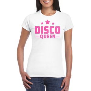 Verkleed T-shirt voor dames - disco queen - wit - roze glitter - jaren 70/80 - carnaval/themafeest