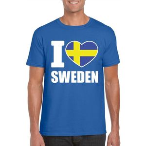 Blauw I love Zweden fan shirt heren
