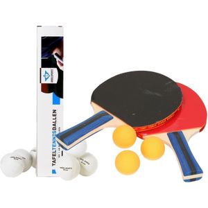 Tafeltennis setje - 2x bats en 9x ballen - hout/kunststof - 26 x 15 cm - pingpong