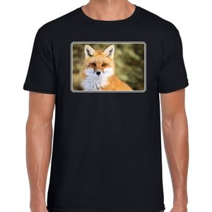 Dieren t-shirt met vossen foto zwart voor heren