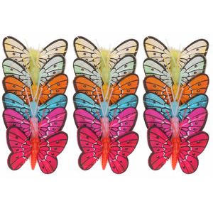 24x stuks Decoratie vlinders 5 cm op prikkers
