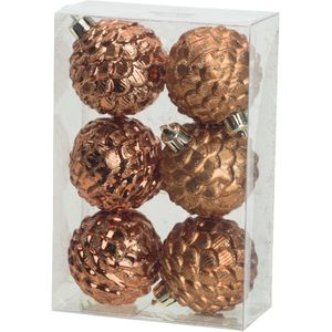Gedecoreerde kerstballen - 6x st - 6 cm - kunststof - kaneel bruin