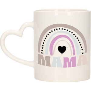 Cadeau koffie/thee mok voor mama - wit hartjes oor - lila regenboog - liefde - keramiek - Moederdag