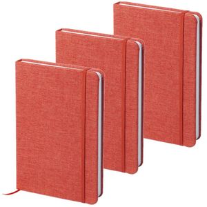 Set van 3x stuks notitieboekje gelinieerd canvas kaft rood met elastiek 13 x 18 cm