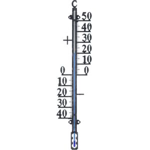 Binnen/buiten profielthermometer zwart van metaal 10 x 41 cm