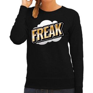 Freak fun tekst sweater voor dames zwart in 3D effect