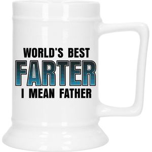 Cadeau Bierpul voor papa - blauw - beste vader - keramiek - 530 ml - Vaderdag