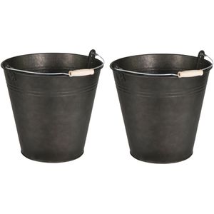 Mega Collections Emmer/plantenpot/bloempot - 2x - zink - zwart - D30 x H29 cm