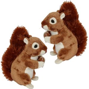 Knuffeldier Eekhoorns - 2x - zachte pluche stof - premium kwaliteit knuffels - rood - 16 cm