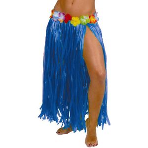 Hawaii verkleed rokje - voor volwassenen - blauw - 75 cm - rieten hoela rokje - tropisch