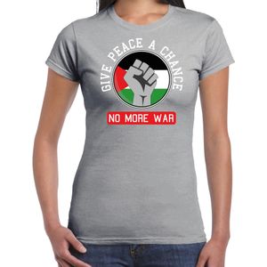 Protest T-shirt voor dames - Palestina - give peace a chance, no more war - grijs - vrede
