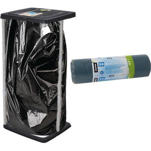 Storage solutions Staande vuilniszakhouder - zwart - 60L - incl. 25x stuks vuilniszakken