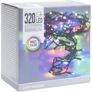 Kerstverlichting lichtsnoer- gekleurd - 320 leds - 2400 cm - groen snoer