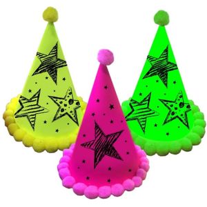 Neon gekleurde partyhoedjes 3 stuks