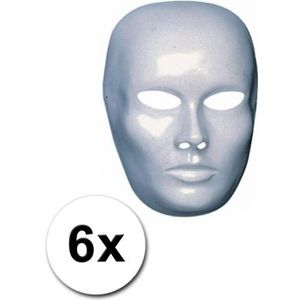 6 witte blanco maskers heren gezicht