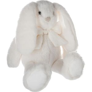Knuffeldier konijn met strikje  - zachte pluche stof - fluffy knuffels - creme wit - 30 cm