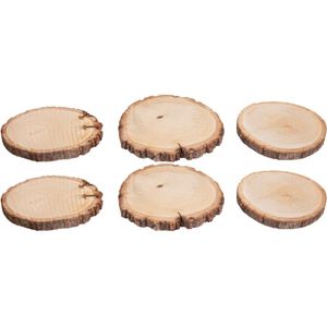 Decoratie boomschijf met schors - hout - D11 cm - 6x stuks - Knutselen/hobby