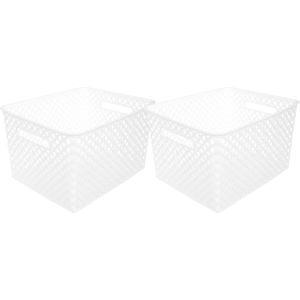 5Five Opbergmand/box van kunststof - 2x - wit - 30 x 37 x 21 cm - 19 liter